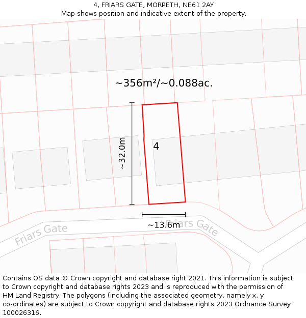 4, FRIARS GATE, MORPETH, NE61 2AY: Plot and title map