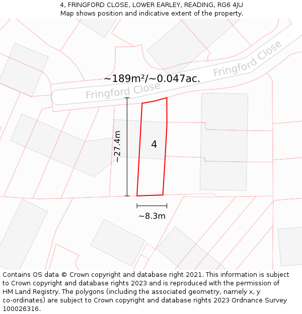 4, FRINGFORD CLOSE, LOWER EARLEY, READING, RG6 4JU: Plot and title map