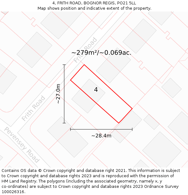 4, FRITH ROAD, BOGNOR REGIS, PO21 5LL: Plot and title map