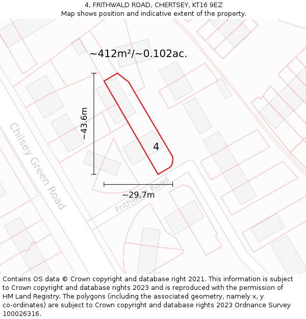 4, FRITHWALD ROAD, CHERTSEY, KT16 9EZ: Plot and title map