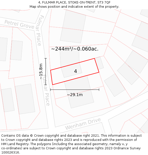 4, FULMAR PLACE, STOKE-ON-TRENT, ST3 7QF: Plot and title map