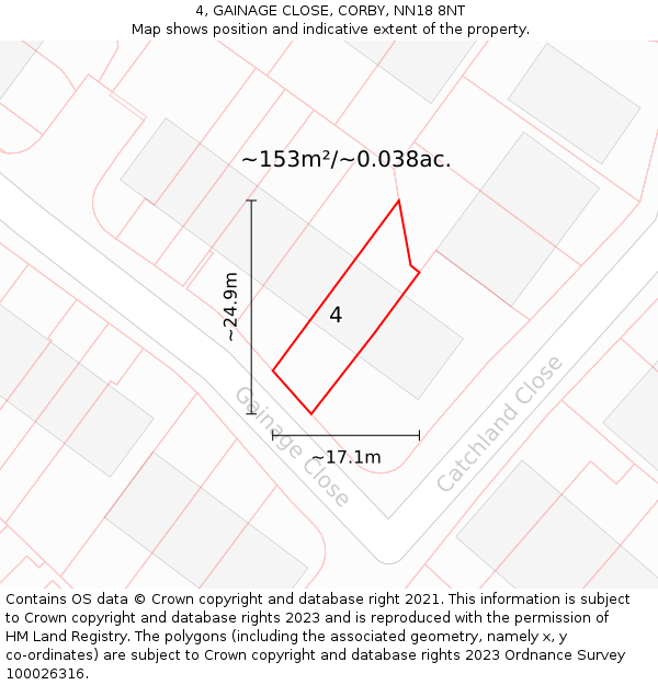 4, GAINAGE CLOSE, CORBY, NN18 8NT: Plot and title map