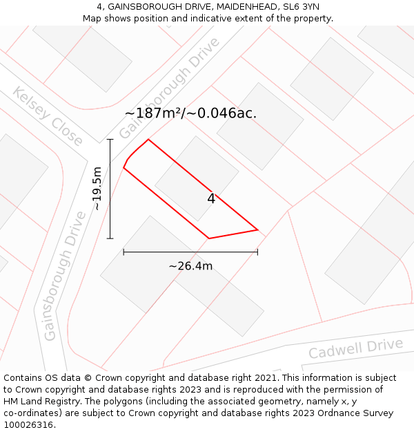 4, GAINSBOROUGH DRIVE, MAIDENHEAD, SL6 3YN: Plot and title map