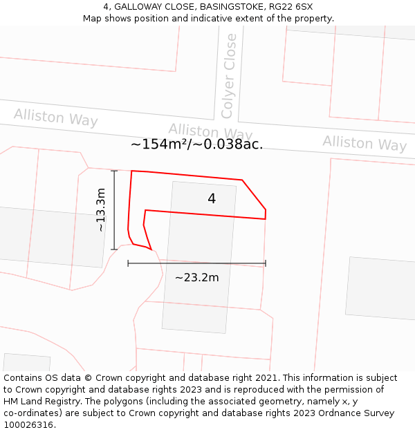 4, GALLOWAY CLOSE, BASINGSTOKE, RG22 6SX: Plot and title map