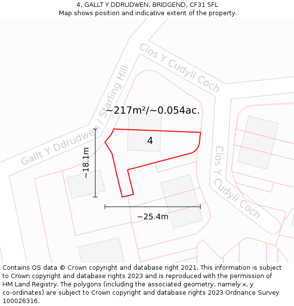 4, GALLT Y DDRUDWEN, BRIDGEND, CF31 5FL: Plot and title map