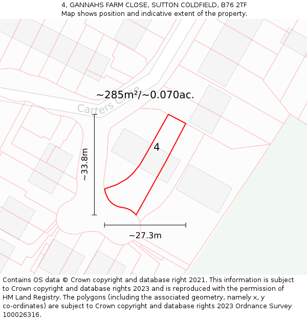 4, GANNAHS FARM CLOSE, SUTTON COLDFIELD, B76 2TF: Plot and title map