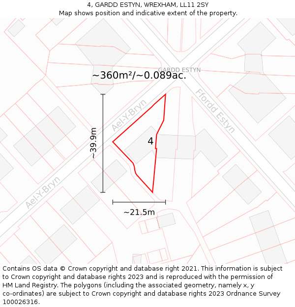 4, GARDD ESTYN, WREXHAM, LL11 2SY: Plot and title map