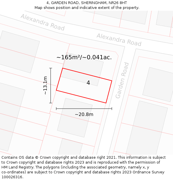 4, GARDEN ROAD, SHERINGHAM, NR26 8HT: Plot and title map