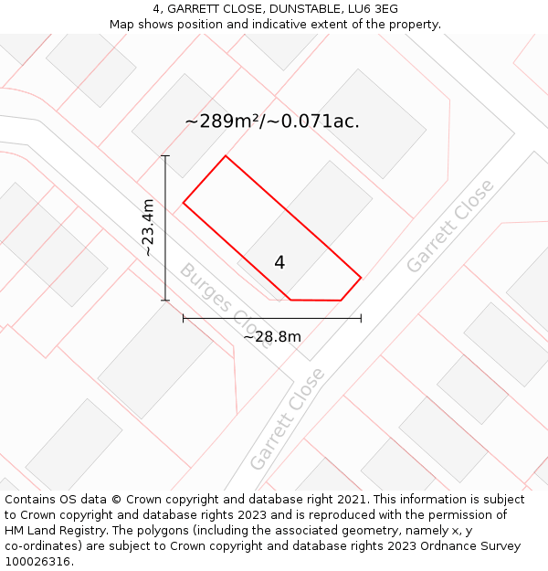 4, GARRETT CLOSE, DUNSTABLE, LU6 3EG: Plot and title map