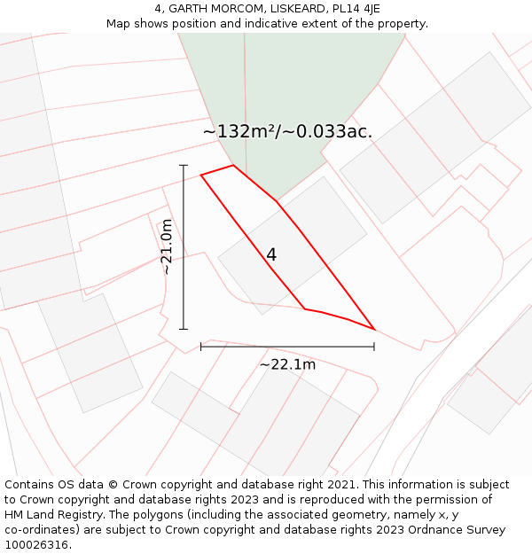 4, GARTH MORCOM, LISKEARD, PL14 4JE: Plot and title map