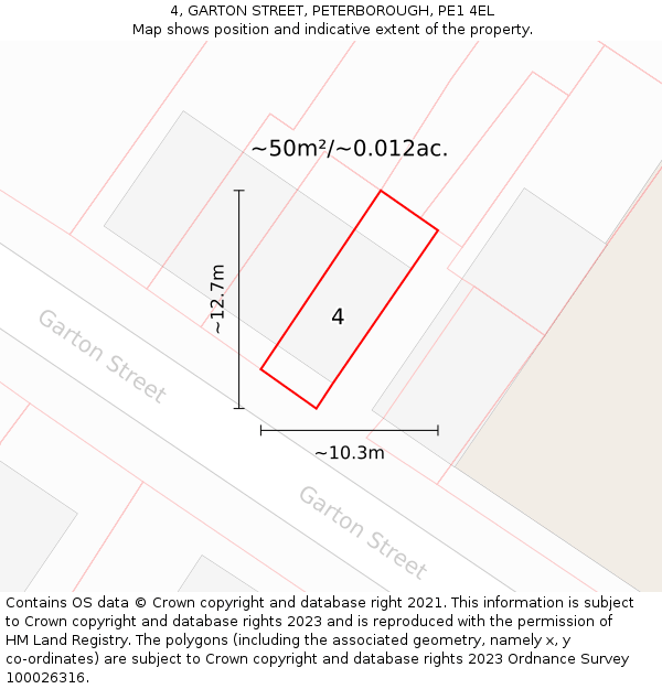 4, GARTON STREET, PETERBOROUGH, PE1 4EL: Plot and title map