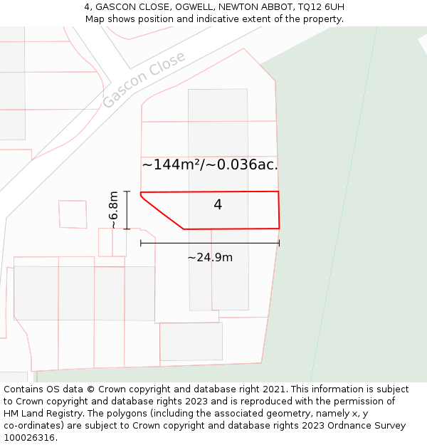 4, GASCON CLOSE, OGWELL, NEWTON ABBOT, TQ12 6UH: Plot and title map