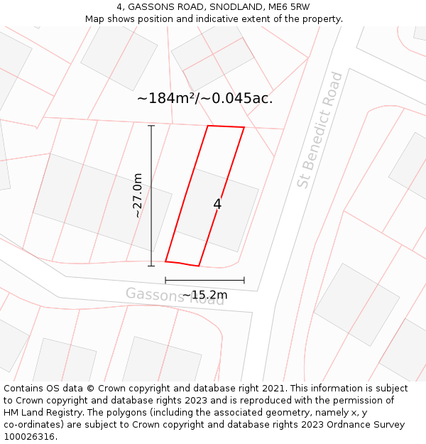 4, GASSONS ROAD, SNODLAND, ME6 5RW: Plot and title map