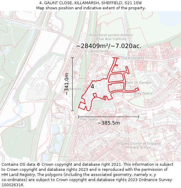 4, GAUNT CLOSE, KILLAMARSH, SHEFFIELD, S21 1SW: Plot and title map