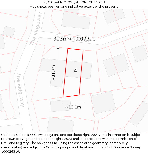 4, GAUVAIN CLOSE, ALTON, GU34 2SB: Plot and title map