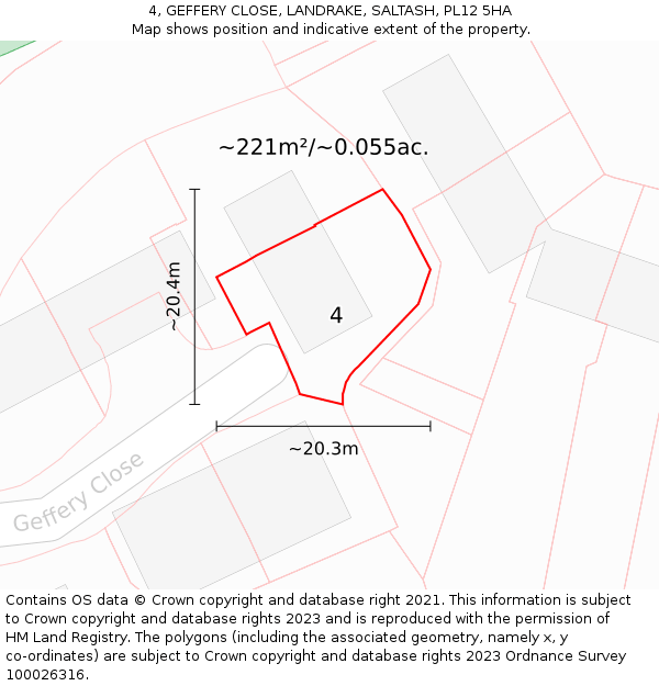 4, GEFFERY CLOSE, LANDRAKE, SALTASH, PL12 5HA: Plot and title map