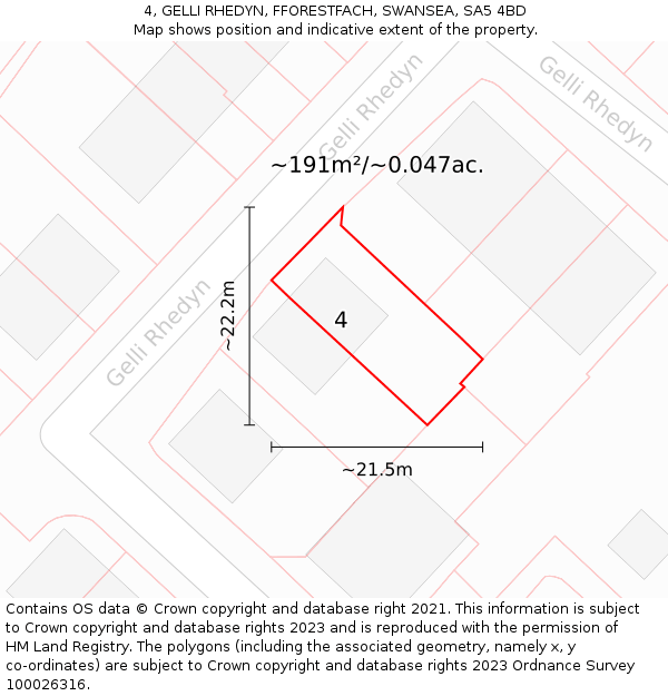4, GELLI RHEDYN, FFORESTFACH, SWANSEA, SA5 4BD: Plot and title map