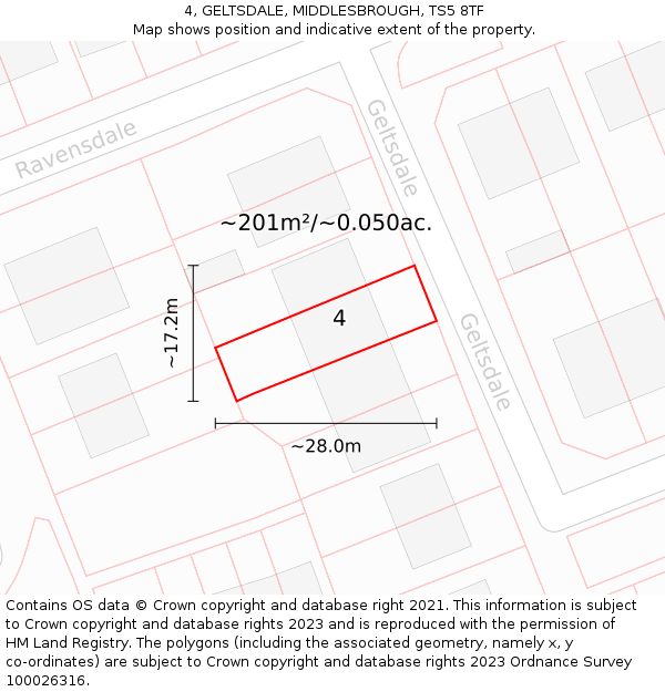 4, GELTSDALE, MIDDLESBROUGH, TS5 8TF: Plot and title map