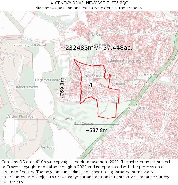 4, GENEVA DRIVE, NEWCASTLE, ST5 2QG: Plot and title map