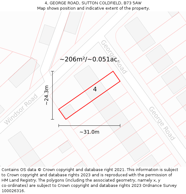 4, GEORGE ROAD, SUTTON COLDFIELD, B73 5AW: Plot and title map