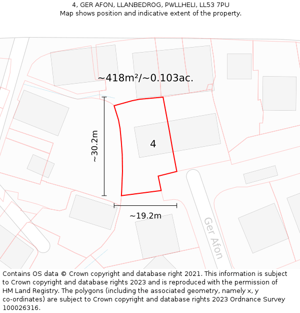 4, GER AFON, LLANBEDROG, PWLLHELI, LL53 7PU: Plot and title map