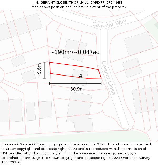 4, GERAINT CLOSE, THORNHILL, CARDIFF, CF14 9BE: Plot and title map
