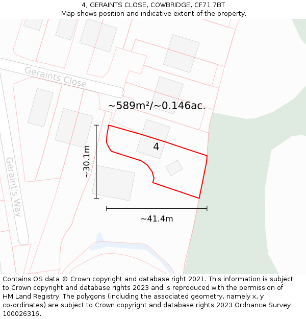 4, GERAINTS CLOSE, COWBRIDGE, CF71 7BT: Plot and title map