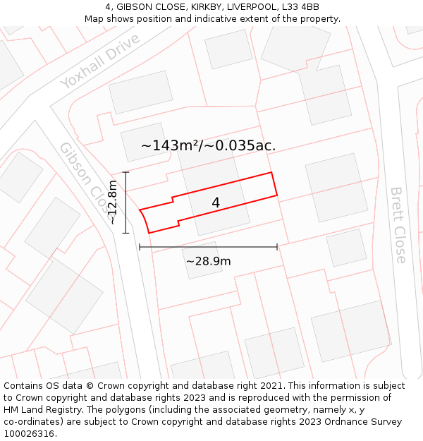4, GIBSON CLOSE, KIRKBY, LIVERPOOL, L33 4BB: Plot and title map