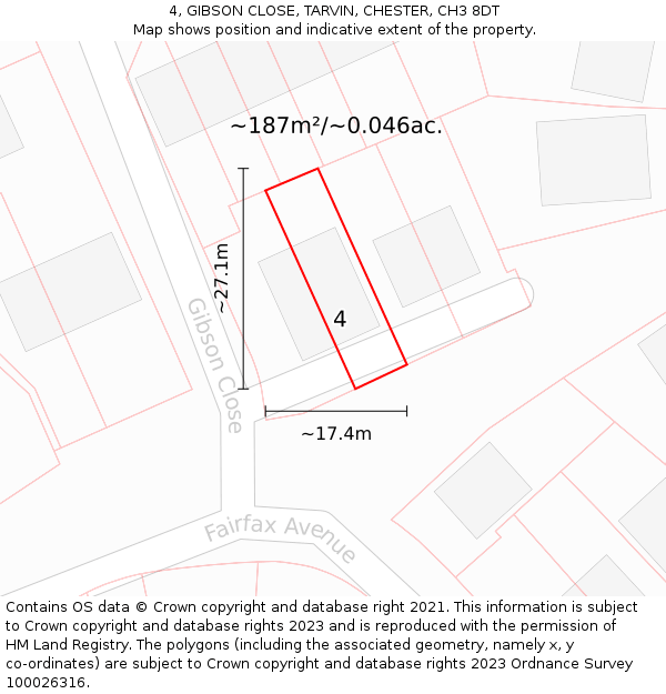 4, GIBSON CLOSE, TARVIN, CHESTER, CH3 8DT: Plot and title map