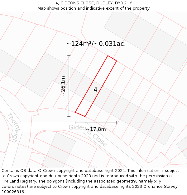 4, GIDEONS CLOSE, DUDLEY, DY3 2HY: Plot and title map