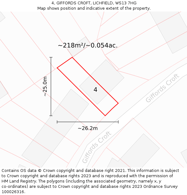 4, GIFFORDS CROFT, LICHFIELD, WS13 7HG: Plot and title map
