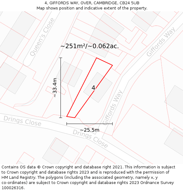 4, GIFFORDS WAY, OVER, CAMBRIDGE, CB24 5UB: Plot and title map