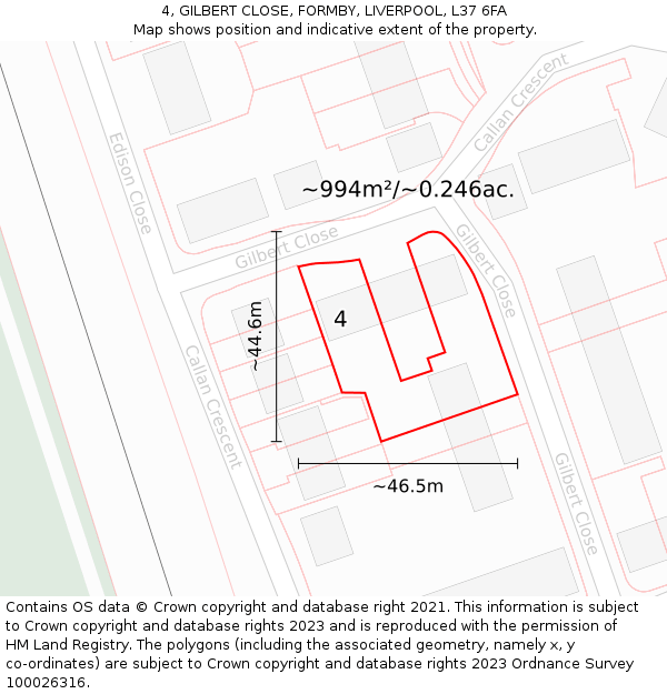 4, GILBERT CLOSE, FORMBY, LIVERPOOL, L37 6FA: Plot and title map