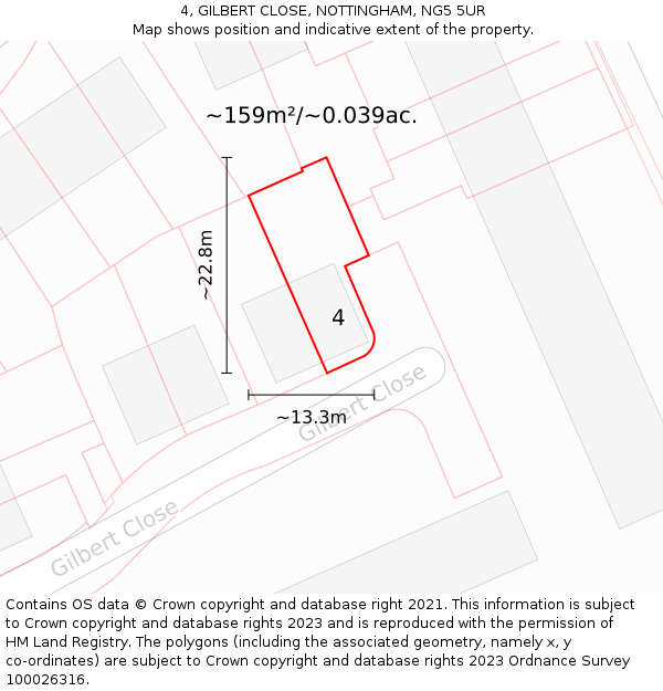 4, GILBERT CLOSE, NOTTINGHAM, NG5 5UR: Plot and title map