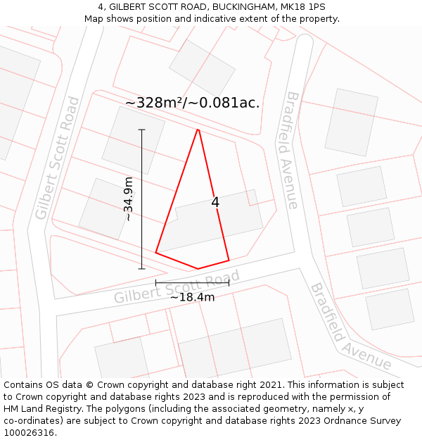 4, GILBERT SCOTT ROAD, BUCKINGHAM, MK18 1PS: Plot and title map