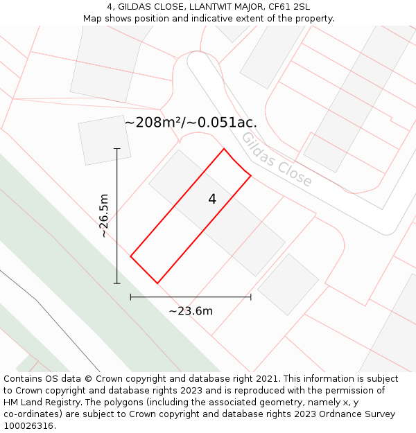 4, GILDAS CLOSE, LLANTWIT MAJOR, CF61 2SL: Plot and title map