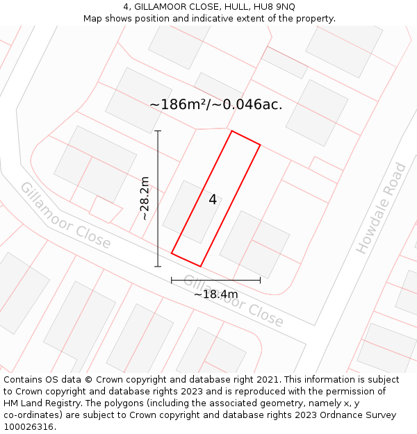 4, GILLAMOOR CLOSE, HULL, HU8 9NQ: Plot and title map