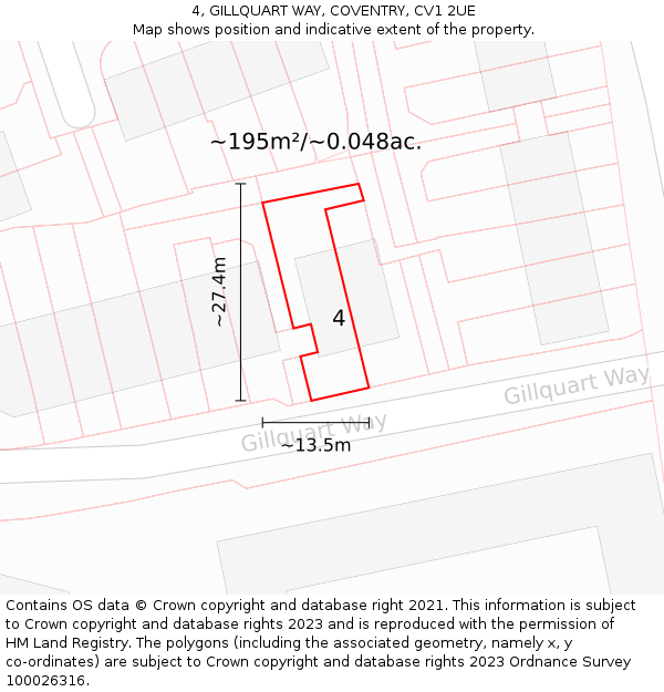 4, GILLQUART WAY, COVENTRY, CV1 2UE: Plot and title map