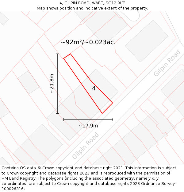 4, GILPIN ROAD, WARE, SG12 9LZ: Plot and title map