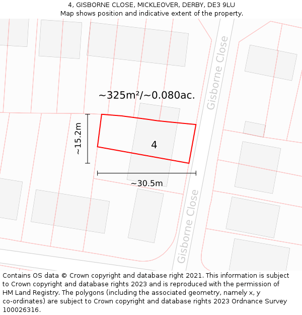4, GISBORNE CLOSE, MICKLEOVER, DERBY, DE3 9LU: Plot and title map