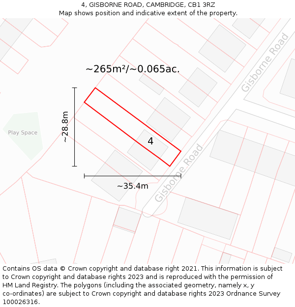 4, GISBORNE ROAD, CAMBRIDGE, CB1 3RZ: Plot and title map