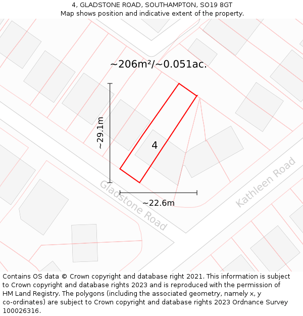 4, GLADSTONE ROAD, SOUTHAMPTON, SO19 8GT: Plot and title map