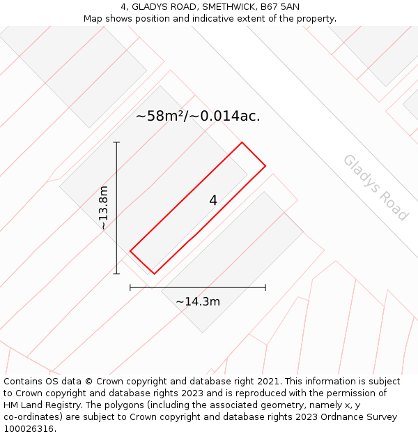 4, GLADYS ROAD, SMETHWICK, B67 5AN: Plot and title map