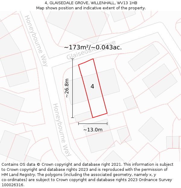 4, GLAISEDALE GROVE, WILLENHALL, WV13 1HB: Plot and title map