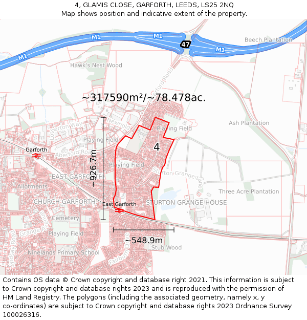 4, GLAMIS CLOSE, GARFORTH, LEEDS, LS25 2NQ: Plot and title map