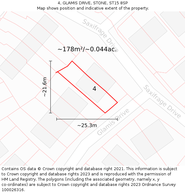 4, GLAMIS DRIVE, STONE, ST15 8SP: Plot and title map