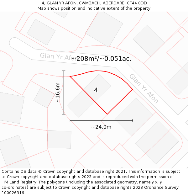 4, GLAN YR AFON, CWMBACH, ABERDARE, CF44 0DD: Plot and title map