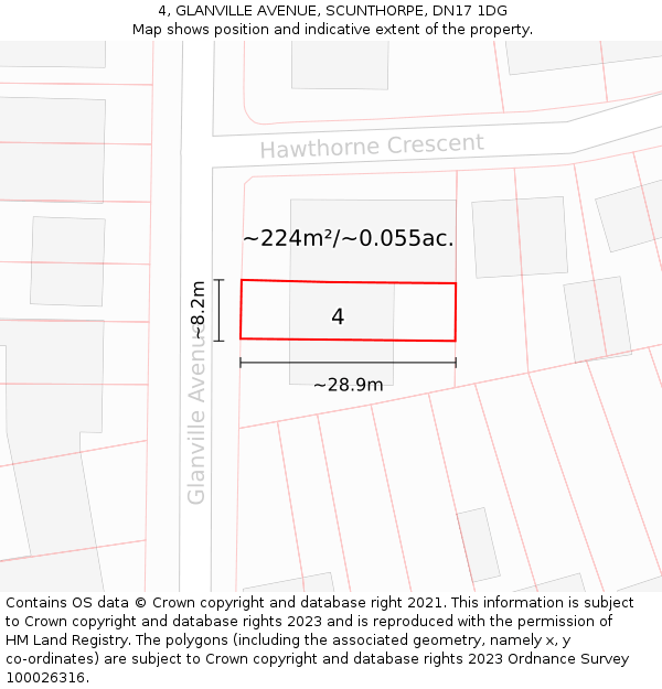4, GLANVILLE AVENUE, SCUNTHORPE, DN17 1DG: Plot and title map