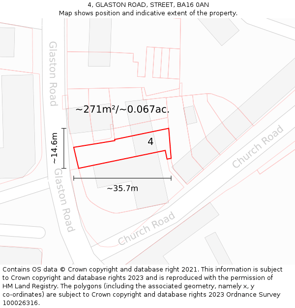 4, GLASTON ROAD, STREET, BA16 0AN: Plot and title map