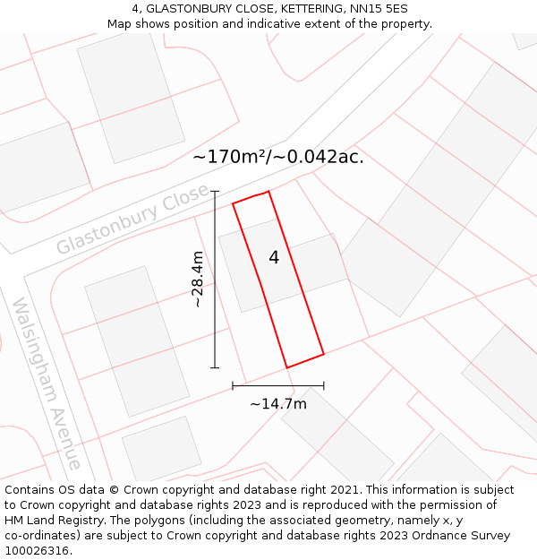 4, GLASTONBURY CLOSE, KETTERING, NN15 5ES: Plot and title map